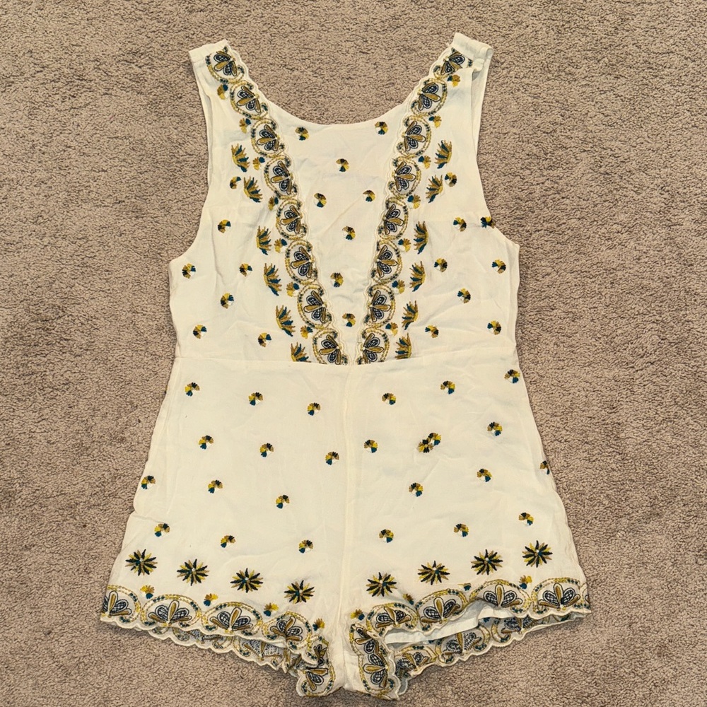 Free People Cream Floral Embroidered Romper